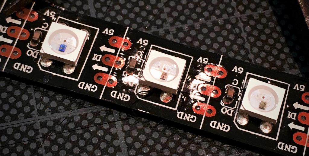 A closeup of a Neopixel chip.