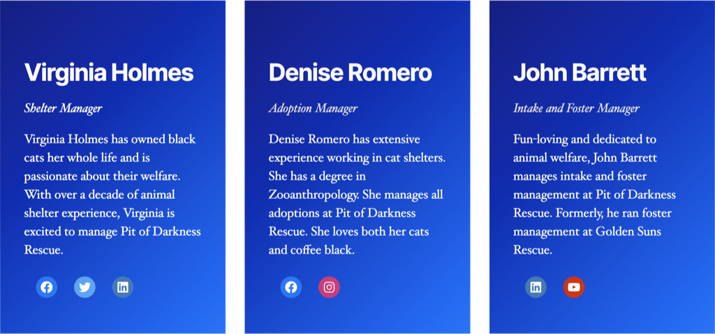The same content, but there are no images on the background – just a blue gradient.