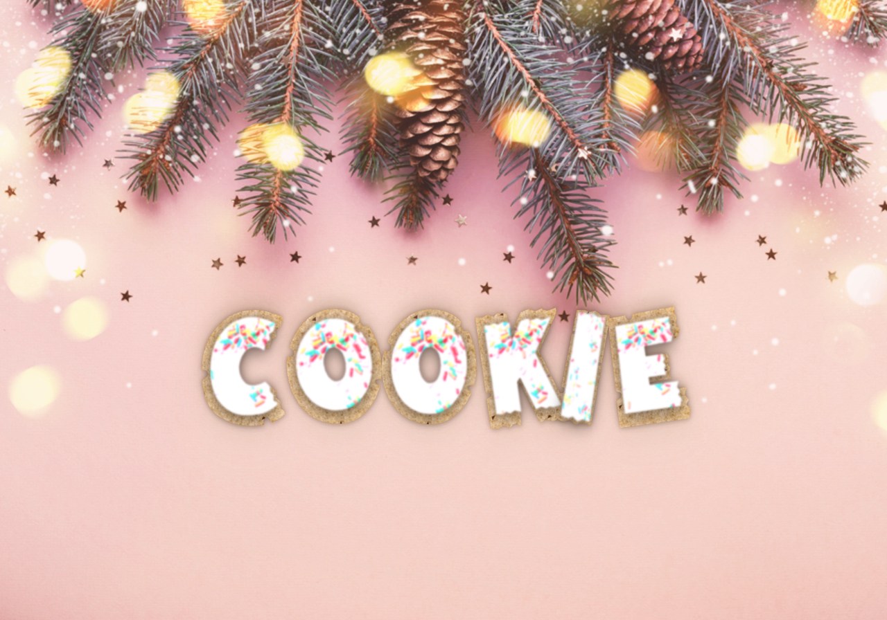 The word 'cookie' with the letters looking like cookies with icing and sprinkles.